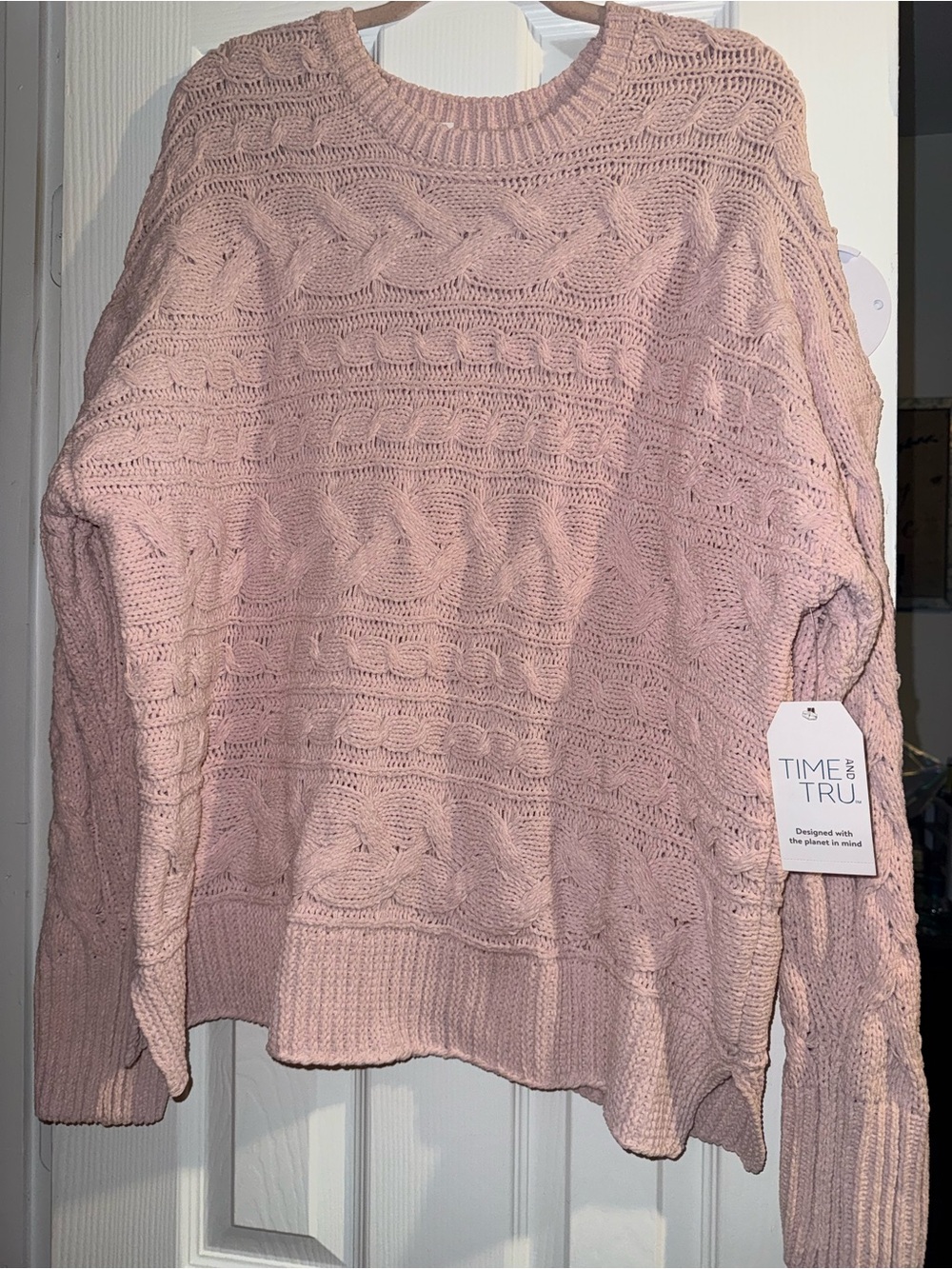 Time and Tru Blush Pink Cable Knit Crewneck Sweater